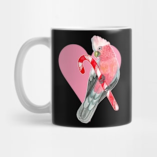 Galah Parrot on Candy Cane and Heart Mug